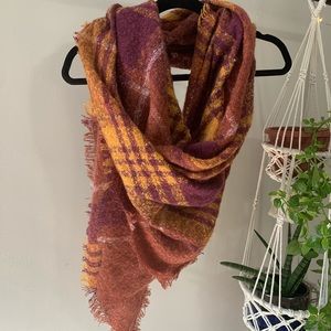 Orange Purple Burgundy Plaid Blanket Scarf
